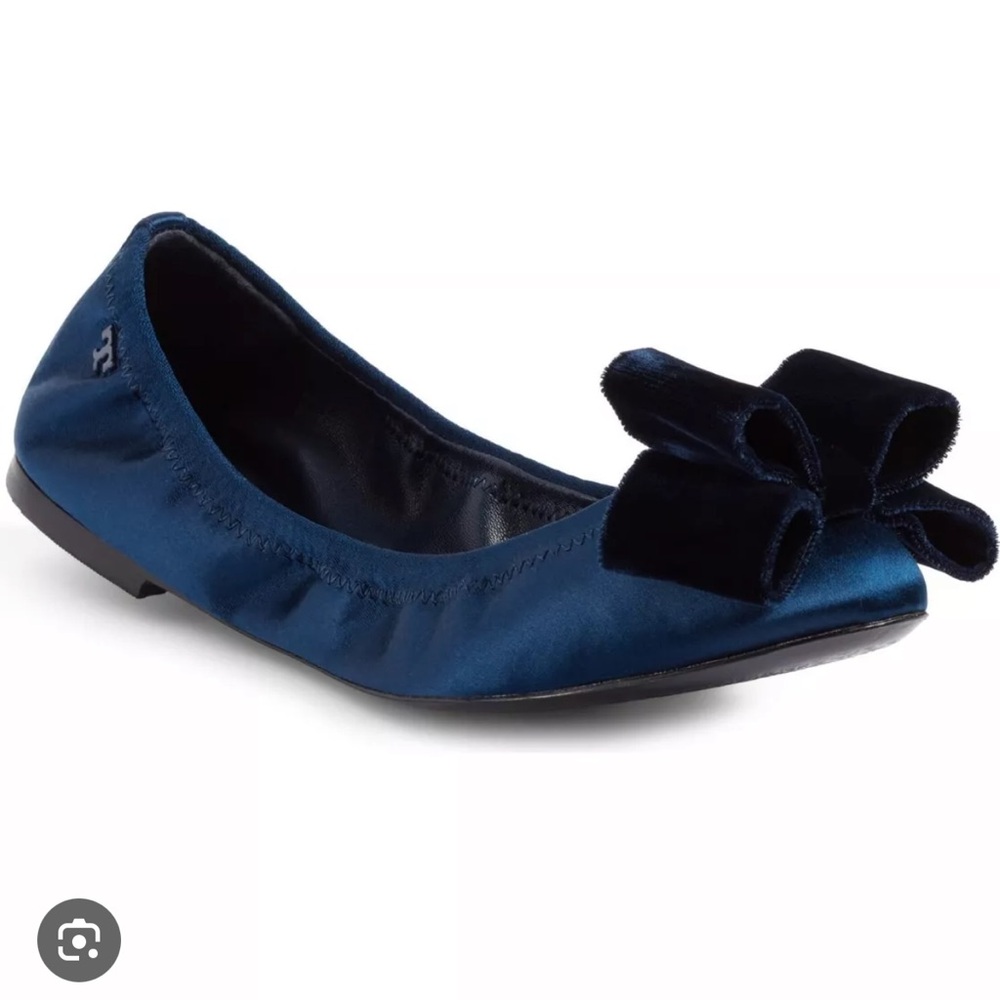 NWT Tory Burch viola satin bow ballerina flat in navy/blue notte